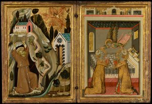 De stigmatisering van Sint Franciscus en de kroning van de heiligen Cecilia en Valeriaan