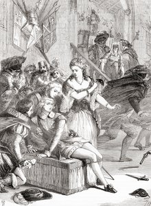 De moord op Gustavus III door Jackob Johan Anckarström op een gemaskerd bal, Stockholm, Zweden,1792 (gravure)