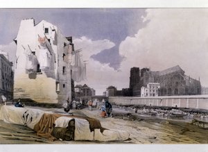 De oevers van de Seine en de Notre Dame de Paris - lithografie door Unknown artist