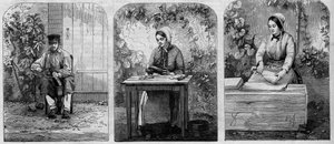 Het bottelen van Champagnewijn. Gravure uit 1864.