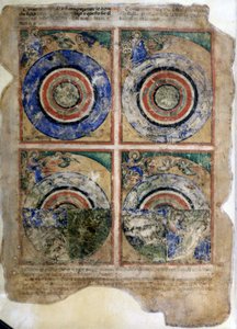 De schepping van de wereld. Genesis. Miniatuur uit codex 212 (of padovano codex of Bijbel van Padua) 1390-1400 Rovigo, Accademia dei Concordi door Unknown artist