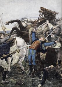De dood van Joseph Bara (1779-1793), tamboer in de Republikeinse troepen en waarschijnlijk gedood door dieven. Gravure uit 1894