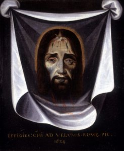 De beeltenis van Christus geschilderd van het doek bewaard in de kerk van St. Sylvestre in Rome door Unknown artist