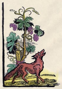 De vos en de druiven. Fabel van Aesopus (18e-eeuwse gravure)
