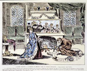 De toekomst getoond aan Catherine de Medici (Caterina de Medici) in een betoverde spiegel - Populaire afbeelding uit de 18e eeuw door Unknown artist