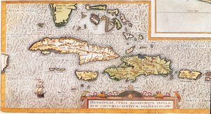 De eilanden van de Grote Antillen en de Kleine Antillen in de Caribische Zee (kaart) door Unknown artist