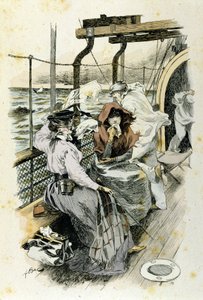 Het leven van passagiers aan boord: een jonge vrouw heeft last van zeeziekte. door Unknown artist