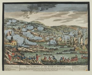 De inname van het eiland Frankrijk (Mauritius), 2 december 1810 (houtsnede, gekleurd) door Unknown artist