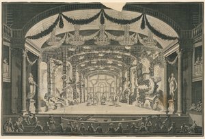 Theaterinterieur met voorstelling door Unknown artist