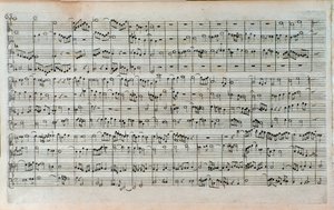 Titelpagina van muzikale partituur van De Kunst van de Fuga, de laatste en onvoltooide fuga, door Johann Sebastian Bach door Unknown artist