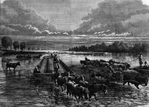 Transport van olievaten naar Oil Creek, Pennsylvania, VS