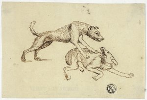 Twee vechtende honden door Unknown artist