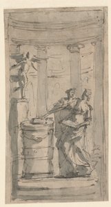 Twee Vestaalse Maagden bij een Altaar door Unknown artist