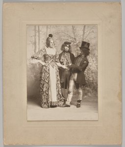 Zonder titel (theatrale scène met 3 figuren: de handlezer) door Unknown artist