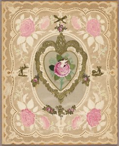 Valentijn zonder titel (Roze bloemen en Putti) door Unknown artist