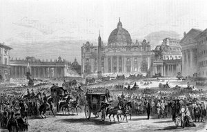 Vaticaans Concilie I. Rome, Sint-Pietersplein op een dag van algemene zitting van het Concilie. 1870