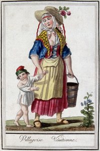 Venetiaans dorp met haar zoon. 18e-eeuwse gravure door Unknown artist
