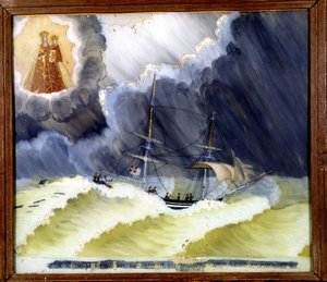 Schip in moeilijkheden - ex-voto van de Notre Dame de Laghet door Unknown artist