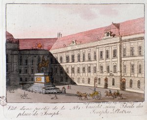 Zicht op het Josephplein in Wenen, Oostenrijk. Gravure uit 1815 Privécollectie door Unknown artist