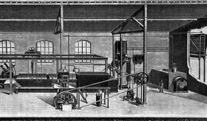 Zicht op een ijsfabriek in 1860. (Douane-installatie)