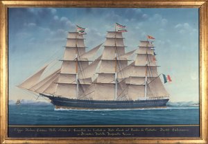 Uitzicht op de Italiaanse clipper Cosmos. 19e eeuw schilderij door Unknown artist