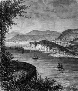 Zicht op de St. Lawrencerivier in Noord-Amerika. Gravure uit de 19e eeuw door Unknown artist
