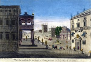 Uitzicht op het Viceroi-paleis en een deel van de stad Napels in 1760. door Unknown artist