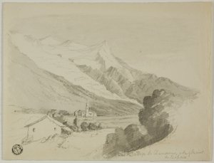 Uitzicht op het dorp Chamonix en de Bossons-gletsjer door Unknown artist