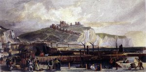 Uitzicht op de stad Dover en zijn hoge witte krijtrotsen in Engeland. 1850 door Unknown artist
