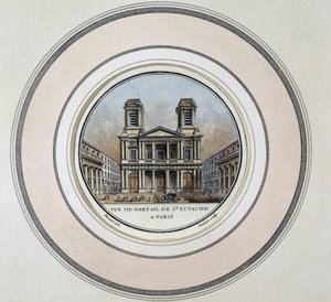 Uitzicht op het portaal van St Eustache in Parijs - gravure door Unknown artist