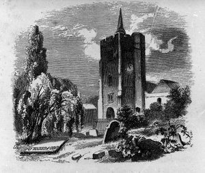 Zicht op het graf van de Italiaanse dichter en toneelschrijver Ugo Foscolo (1778-1827) op de begraafplaats van Chiswick in Londen. Gravure uit de 19e eeuw door Unknown artist