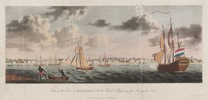 Uitzicht op de stad Paramaribo, met de weg en schepen vanaf de overkant door Unknown artist