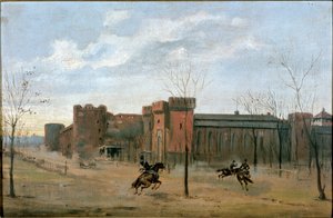 Uitzicht op het Sforza-kasteel met cavalerietraining