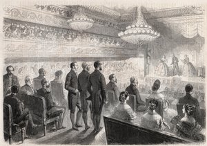 Bezoek van Willem I van Pruisen aan Compiègne: galavoorstelling in het paleistheater in aanwezigheid van Napoleon III - Gravure in 