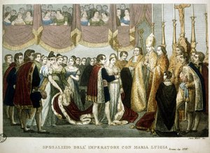 Huwelijksceremonie tussen Napoleon I en Maria-Louise van Habsburg in de kerk van de Augustijnen in Wenen, 2 april