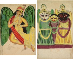 Gevleugelde Apsara met een hoorn (recto); Jagannatha trio (verso) door Unknown artist