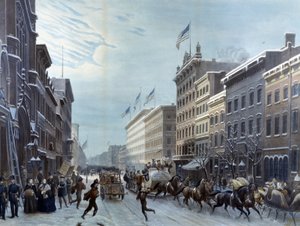 Winterscène op Broadway, New York door Unknown artist