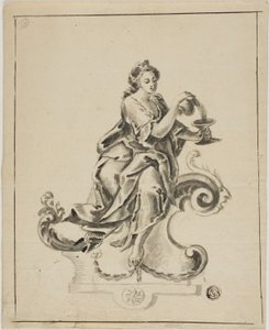Zittende vrouw op Rococo-rol door Unknown artist