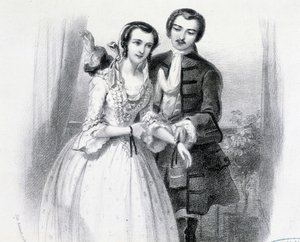Jonge man het hof maken aan een jonge vrouw, begin 19e eeuw door Unknown artist