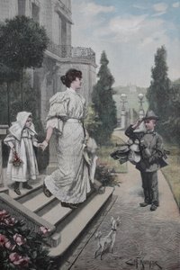 Jeugdige straatventer, marskramer door Unknown artist