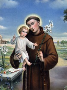 vrome afbeelding: voorstelling van Sint Antonius van Padua (Antonio di padova) bekend als de Thaumaturg (1195-1231)