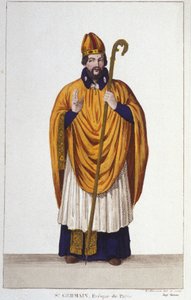 Portret van Sint Germain. Bisschop van Parijs in 555. Gravure uit 1830 door Unknown artist