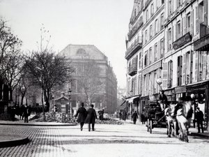 Een straat in Parijs met het Ambigu theater (3e arrondissement) door Unknown photographer