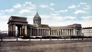 Kazankathedraal in Sint-Petersburg. Foto uit de late 19e eeuw