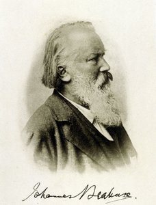 Portret van Johannes Brahms (1833-1897), Duitse componist op een gesigneerde foto