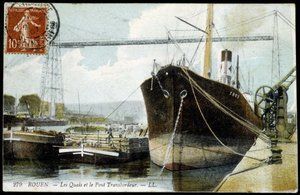 Ansichtkaart uit het begin van de 20e eeuw. Normandië, Rouen: De dokken en de veerbootbrug.