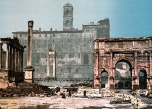 Rome. Tempel van Saturnus en Boog van Septimius Severus. Fotochroom ca. 1900
