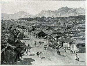 Uitzicht op de hoofdstraat van Seoul, hoofdstad van Korea in de 19e eeuw door Unknown photographer