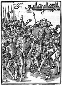 Christus voor Pontius Pilatus. Houtsnede van Urs Graf uit 1514. Privécollectie. Milaan. door Urs  Graf