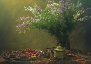 Vintage kersen en wilde bloemen door UstinaGreen